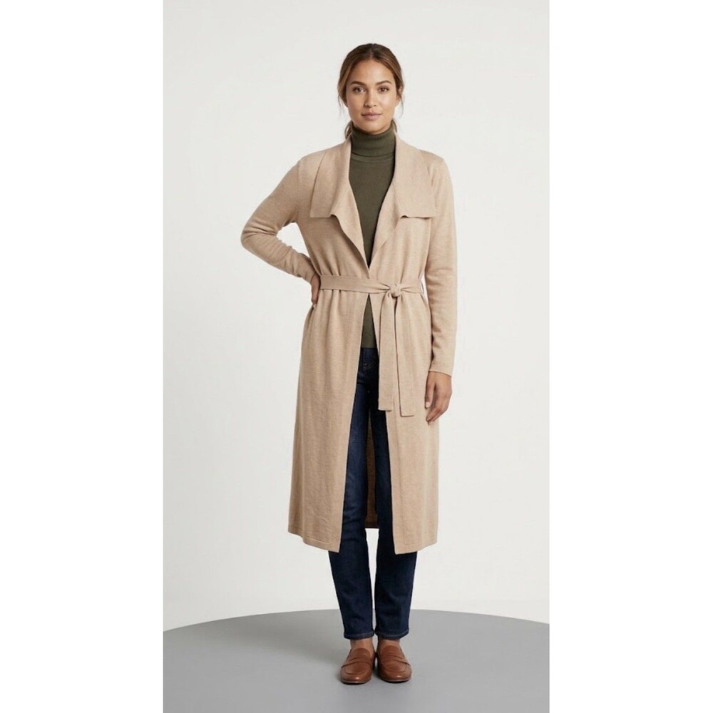 NWT Tahari Womens Long Open Front Cardigan Duster Sweater Brown Belted Size XL